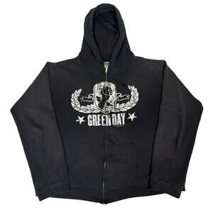 Vintage 2004 Green Day Hoodie Men's Medium Full Zip Y2K Cinderblock Faded